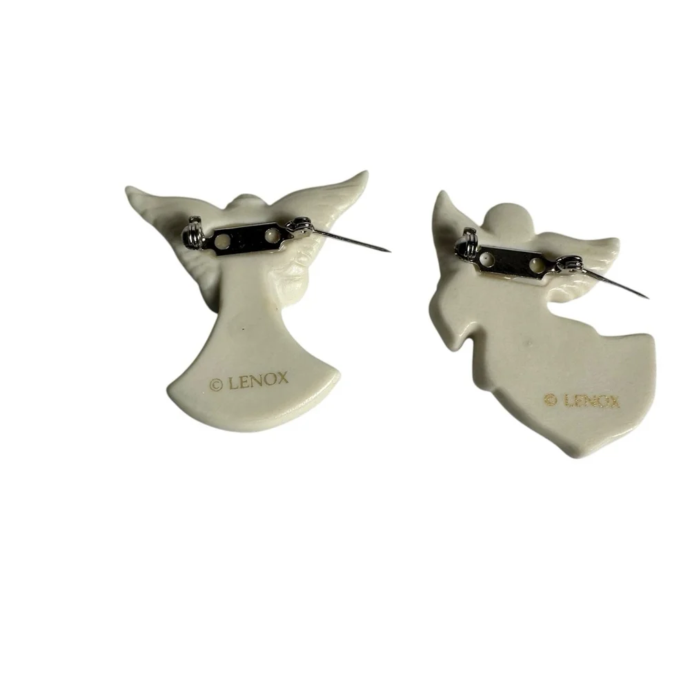 Lenox Vintage Angel Porcelain Brooch Pins Set Of 2 Angel Star & Angel Harp - Picture 6 of 8